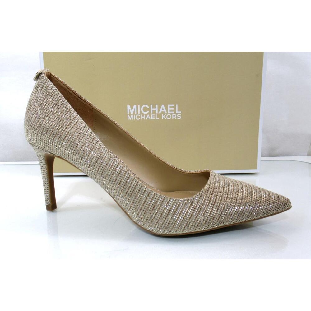 Michael Kors Alina Flex Pointy Toe Pump Heels MK Logo Pale Gold Size 7 - Picture 1 of 9